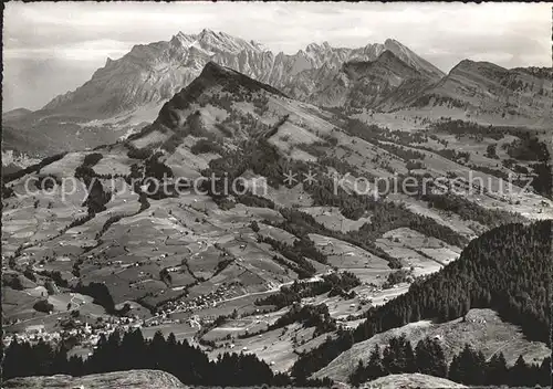 Nesslau Panorama Blick von der Wolzenalp Saentis Stockberg Luetisspitz Appenzeller Alpen Kat. Nesslau