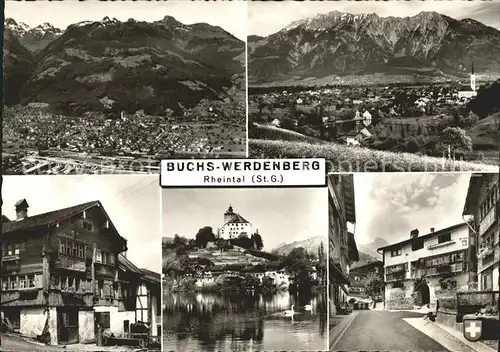 Werdenberg Gesamtansicht mit Alpenpanorama Strassenpartie Schloss Kat. Werdenberg