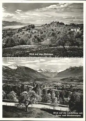 Uetliburg SG Panorama Blick auf Zuerichsee Kloster Berg Sion Linthebene mit Speer und Buendneralpen Kat. Uetliburg