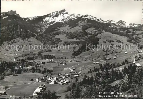 Ennetbuehl Panorama Blick gegen Speer und Wolzenalp Appenzeller Alpen Kat. Ennetbuehl