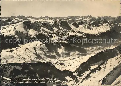 Schwaegalp Ausblick vom Saentis auf Unterwasser Iltios Churfirsten Glarneralpen Kat. Schwaegalp