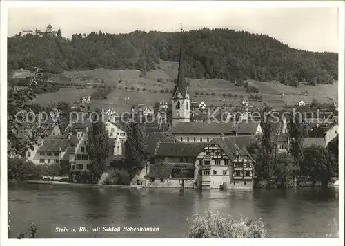 Stein Rhein Ortsansicht mit Kirche und Schloss Hohenklingen Kat. Stein Rhein