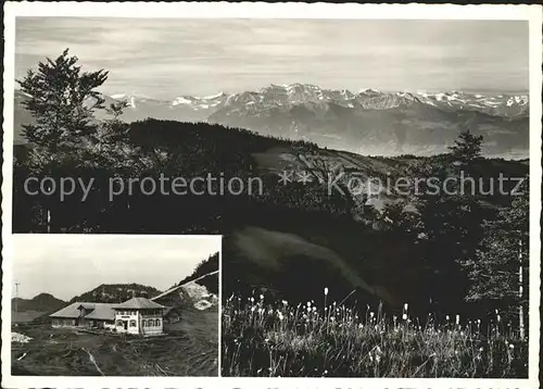 Kreuzegg St Peterzell Berggasthaus Kreuzegg Panorama Blick auf Glarneralpen Kat. St Peterzell