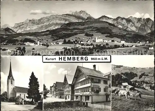 Hemberg SG Gesamtansicht mit Alpenpanorama Viehweide Kuehe Kirche Ortspartie / Hemberg /Bz. Toggenburg