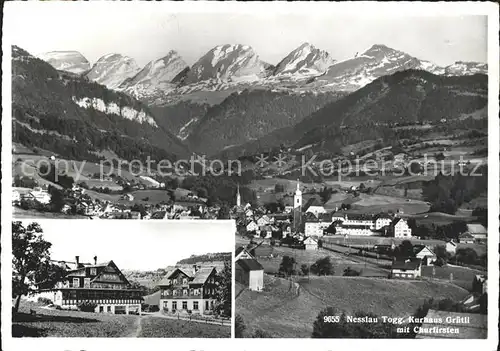 Nesslau Gesamtansicht mit Churfirsten Appenzeller Alpen Kurhaus Gruetli Kat. Nesslau