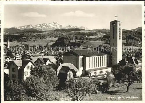 Flawil Ortsansicht mit St. Laurentiuskirche Blick zur Saentiskette Kat. Flawil