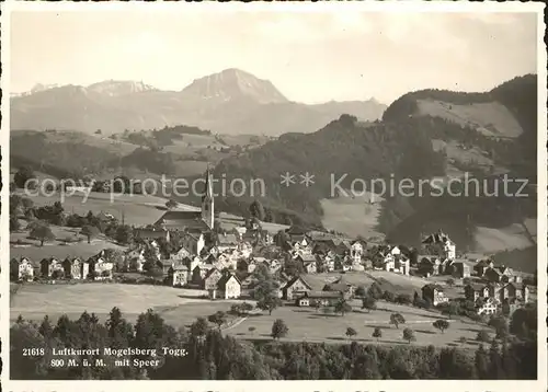 Mogelsberg Gesamtansicht Luftkurort mit Blick zum Speer Appenzeller Alpen Kat. Mogelsberg