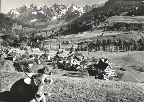 Ennetbuehl Panorama Kurlandschaft Obertoggenburg mit Saentisgruppe Kuh Kat. Ennetbuehl