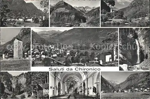 Chironico Teilansichten Alpenpanorama Kirche Wasserfall Cascata del Ticinetto Kat. Chironico