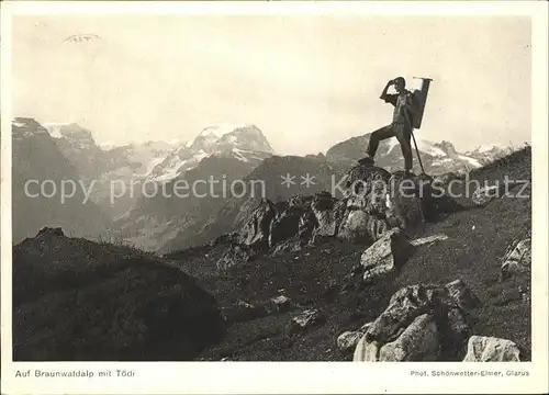 Braunwald GL Braunwaldalp mit Toedi Glarner Alpen Bergwandern Kat. Braunwald