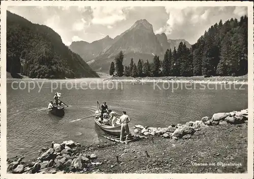 Naefels Uferpartie am Obersee mit Bruennelistock Bootsfahrt Berggasthaus Kat. Naefels