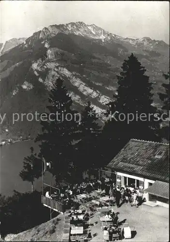 Filzbach Cafe Kerenzer Berghus Terrasse Walensee Alpenpanorama Kat. Filzbach