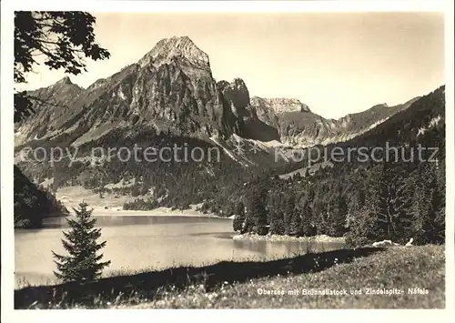 Naefels Obersee mit Bruennelistock und Zindelspitz Kat. Naefels