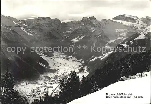 Braunwald GL Panorama Blick auf Linthal und Toedikette Glarner Alpen Kat. Braunwald