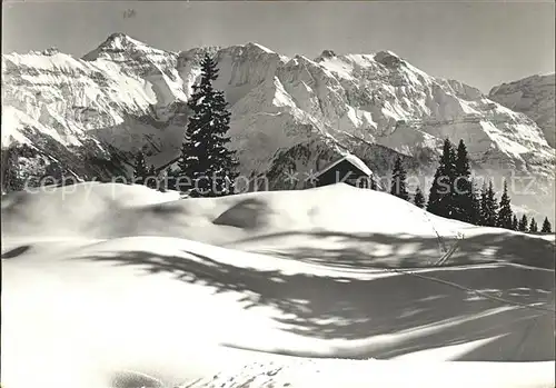 Braunwald GL Skigebiet am Rotberg mit Hausstock Glarner Alpen Berghuette Kat. Braunwald