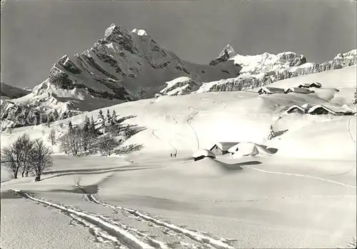 Braunwald GL im Skigebiet der Braunwaldalp mit Ortstock Glarner Alpen Kat. Braunwald