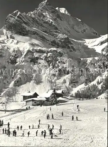 Braunwald GL Skipiste Blick gegen Ortstock Glarner Alpen Kat. Braunwald