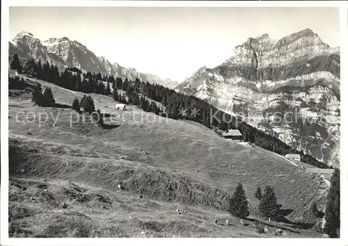 Mollis Untere Fronalp mit Glaernisch Wiggis und Rautispitz Kat. Mollis