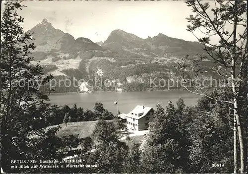 Betlis Berggasthaus Paradiesli mit Blick auf Walensee und Muertschenstock Kat. Amden