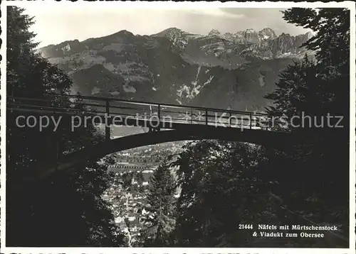 Naefels Panorama mit Muertschenstock Viadukt zum Obersee Kat. Naefels