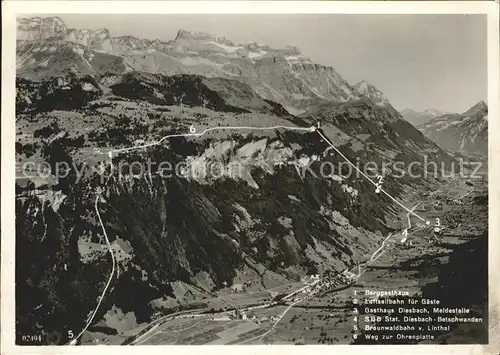 Braunwald GL Terrasse mit Ohrenplatte Berggasthaus Pension Alpenpanorama Kat. Braunwald