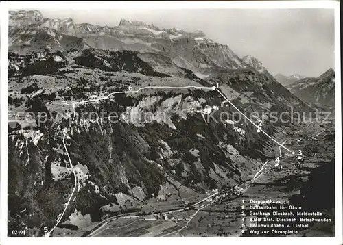 Braunwald GL Terrasse mit Ohrenplatte Berggasthaus Pension Alpenpanorama Kat. Braunwald