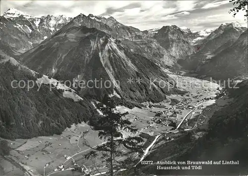 Braunwald GL Blick auf Linthal Hausstock und Toedi Glarner Alpen Gebirgspanorama Kat. Braunwald