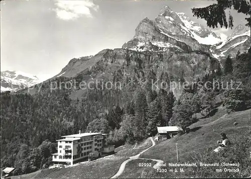 Braunwald GL Berghotel Niederschlacht mit Ortstock Glarner Alpen Kat. Braunwald