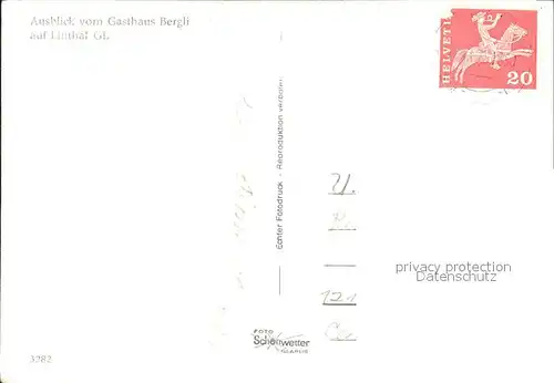 Linthal Glarus Ausblick vom Gasthaus Bergli Gebirgsstrasse Alpenpanorama Kat. Linthal