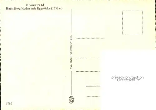 Braunwald GL Teilansicht mit Haus Bergfrieden Eggstoecke Glarner Alpen Kat. Braunwald