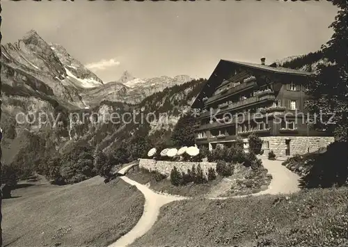 Braunwald GL Haus Bergfrieden mit Ortstock und Hoher Turm Glarner Alpen Kat. Braunwald