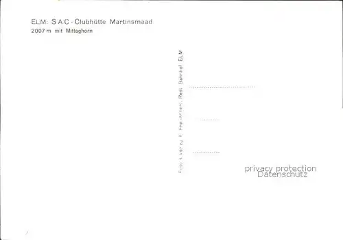 Elm GL SAC Clubhuette Martinsmaad und Mittaghorn Schutzhuette Glarner Alpen Kat. Elm