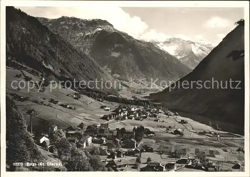 Engi Gesamtansicht Sernftal mit Alpenpanorama Kat. Engi