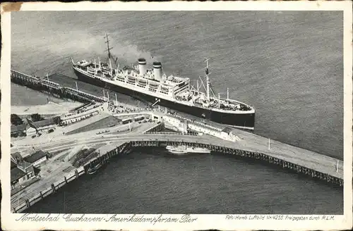 Cuxhaven Fliegeraufnahme Amerikadampfer am Pier Kat. Cuxhaven