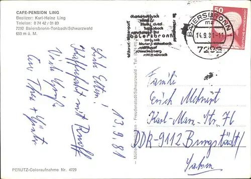wz37717 Baiersbronn Schwarzwald Cafe Pension Ling Kategorie. Baiersbronn Alte Ansichtskarten