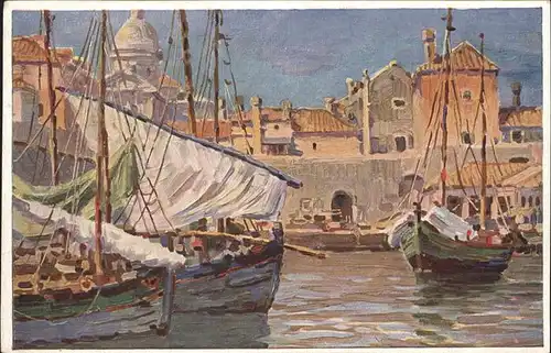 Dubrovnik Dio gradske luke Hafen Segelboot Kuenstlerkarte Kat. Dubrovnik