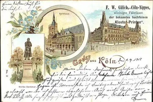 Koeln Rhein Rathaus Moltke-Denkmal  / Koeln /Koeln Stadtkreis