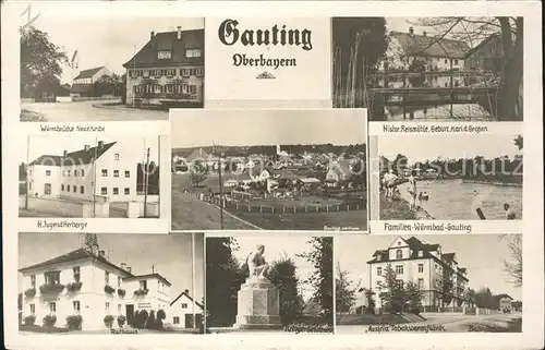 Gauting Wurmbruecke Neue Kirche Histor. Reismuehle Geburt Karl d. Grossen Rathaus / Gauting /Starnberg LKR