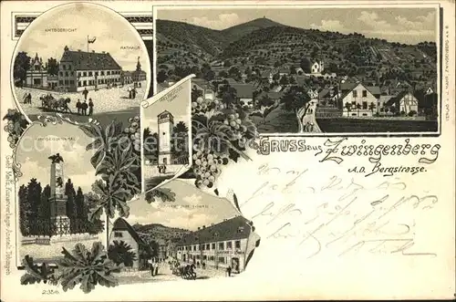 Zwingenberg Bergstrasse Rathaus Amtsgericht Kriegerdenkmal Litho / Zwingenberg /Bergstrasse LKR