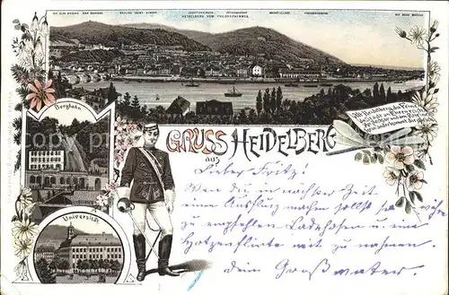 Heidelberg Neckar Bergbahn Uni Schloss Litho / Heidelberg /Heidelberg Stadtkreis