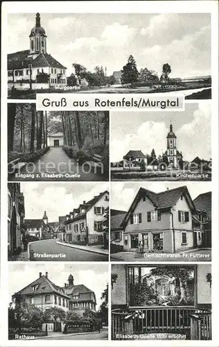Rotenfels Murgpartie Eingang z. Elisabeth-Quelle Kirchenpartie Strassenpartie Rathaus / Gaggenau /Rastatt LKR