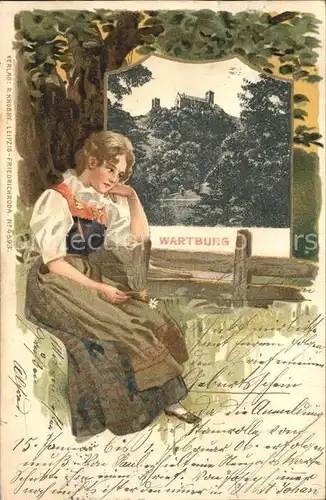 Wartburg Eisenach Frau in Tracht und Burg / Eisenach /Eisenach Stadtkreis