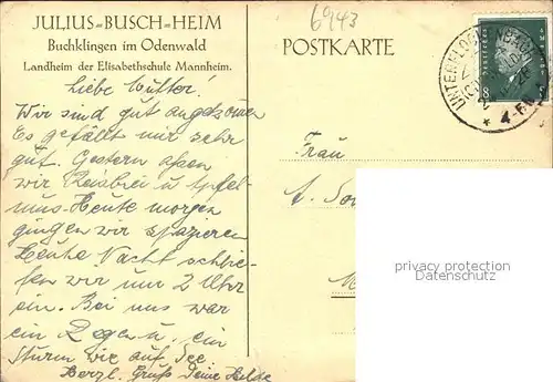 Buchklingen Odenwald Julius Busch Heim Kuenstlerkarte / Birkenau /Bergstrasse LKR