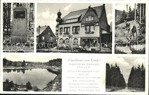 Argenthal Waldsee Rotwild Waldeingang Denkmal a. Simmerkopf Gasthaus zur Linde / Argenthal /Rhein-Hunsrueck-Kreis LKR