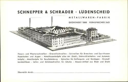 Luedenscheid Schnepper und Schrader Metallwaren Fabrik  / Luedenscheid /Maerkischer Kreis LKR