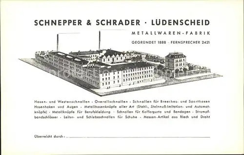 Luedenscheid Schnepper und Schrader Metellwaren Fabrik / Luedenscheid /Maerkischer Kreis LKR