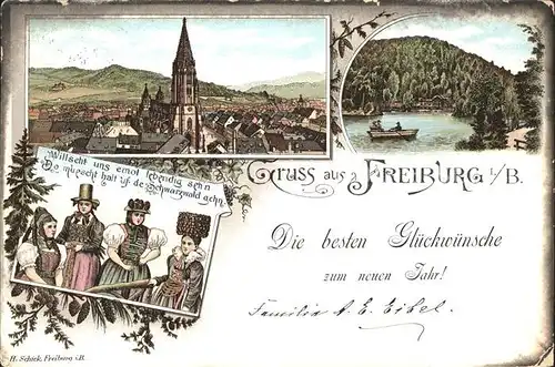 Freiburg Breisgau Trachten Litho Glueckwuensche neuen Jahr  / Freiburg im Breisgau /Breisgau-Hochschwarzwald LKR