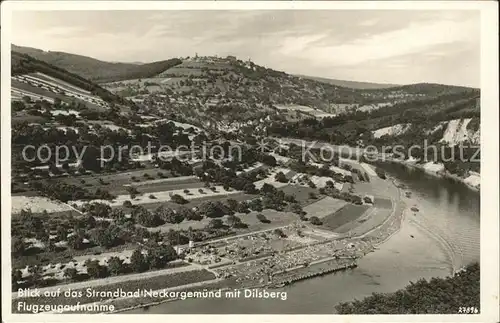 Neckargemuend Fliegeraufnahme Blick auf das Strandbad Dilsberg  / Neckargemuend /Heidelberg Stadtkreis