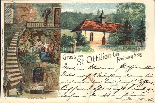 Freiburg Breisgau St. Ottilien Kapelle Grotte Litho / Freiburg im Breisgau /Breisgau-Hochschwarzwald LKR