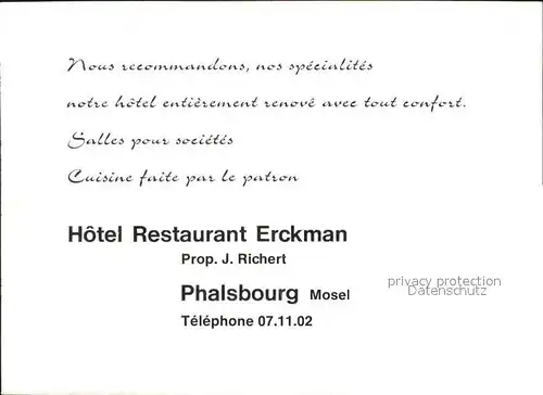 Phalsbourg Hotel Restaurant Erckmann Chatrian / Phalsbourg /Arrond. de Sarrebourg